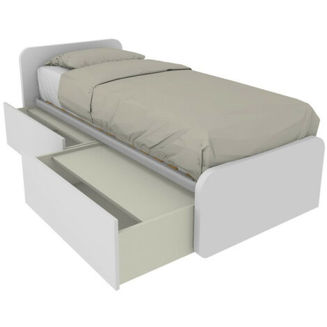 Letto singolo con cassetti 80x190 per cameretta - Design personalizzabile - Bianco