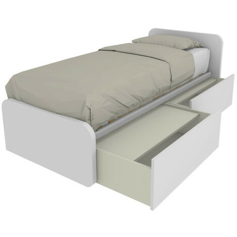 Letto singolo con cassetti 80x190 per cameretta - Design personalizzabile - Bianco