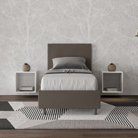 Letto singolo con rete imbottito 80x190 similpelle cappuccino Adele
