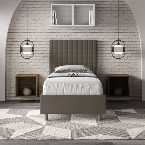 Letto singolo con rete imbottito 80x190 similpelle cappuccino Sunny