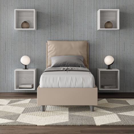 Letto singolo con rete imbottito 80x190 similpelle tortora Antea