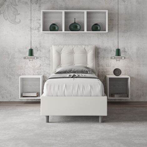 Letto singolo con rete imbottito 80x200 similpelle bianco Annalisa