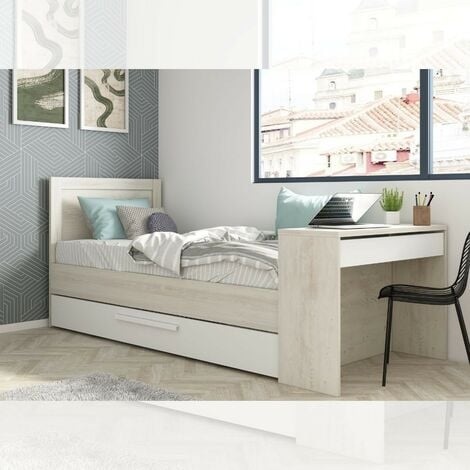 Cameretta 6040 con letto singolo e scrivania reversibile colore bianco  consumato e bianco