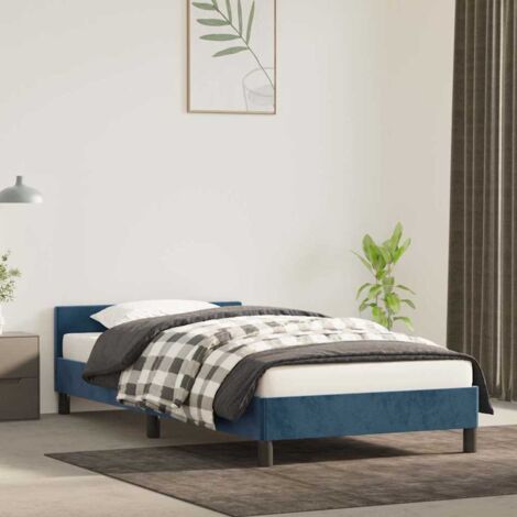 Letto Singolo con Testiera Moderno ,Giroletto Blu Scuro 80x200 cm in Velluto ITD41247