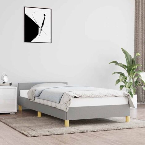 Letto Singolo con Testiera Moderno ,Giroletto Grigio Chiaro 90x200 cm in Tessuto ITD33794