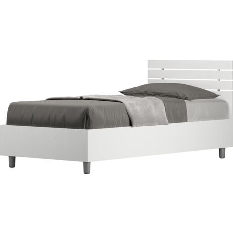 Letto singolo contenitore 80x200 testata dritta con doghe bianco frassino Ankel