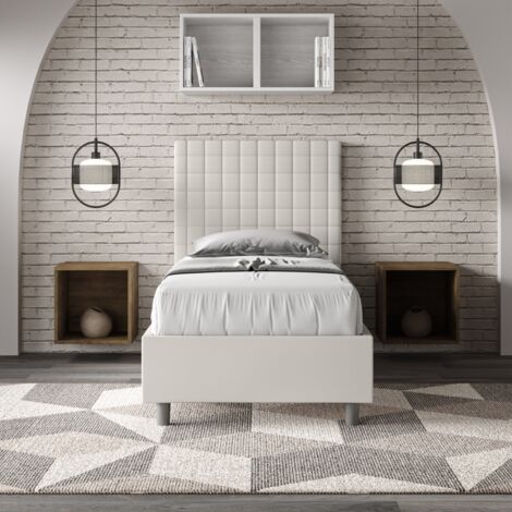 Letto singolo contenitore imbottito 80x190 similpelle bianco Sunny