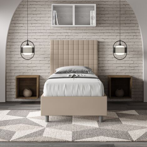 Letto singolo contenitore imbottito 80x190 similpelle tortora Sunny