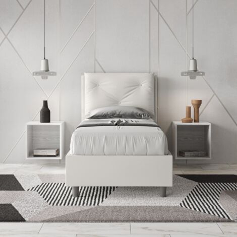Letto singolo contenitore imbottito 80x200 similpelle bianco Appia