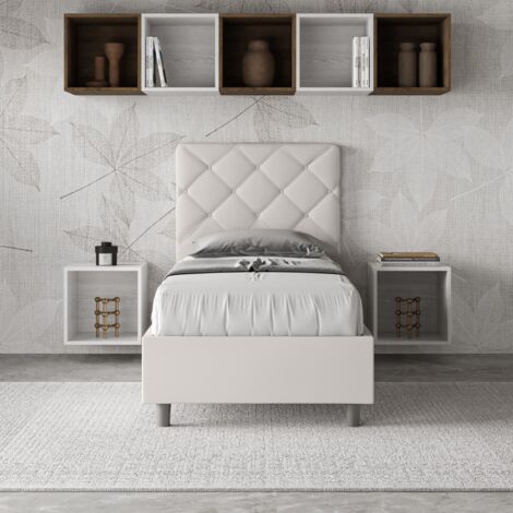 Letto singolo contenitore imbottito 80x200 similpelle bianco Priya