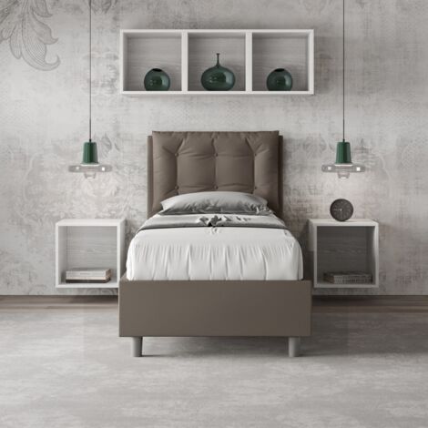Letto singolo contenitore imbottito 80x200 similpelle cappuccino Annalisa