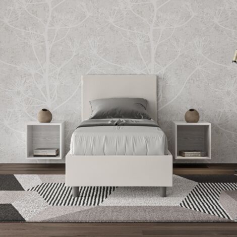 Letto singolo contenitore imbottito 80x210 similpelle bianco Adele