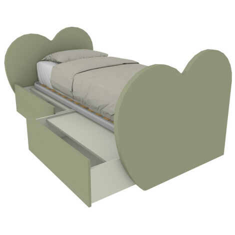 Letto singolo cuore con cassetti - Cameretta romantica e funzionale - Salvia