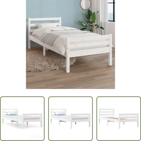 Letto singolo -  Giroletto Bianco in Legno Massello 100x200 cm
