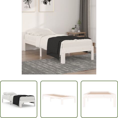 Letto singolo -  Giroletto Bianco in Legno Massello 75x190 cm Small Single