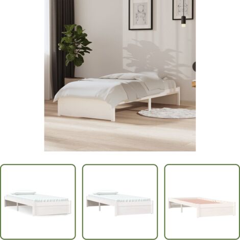 Letto singolo -  Giroletto Bianco in Legno Massello 90x190 cm Single