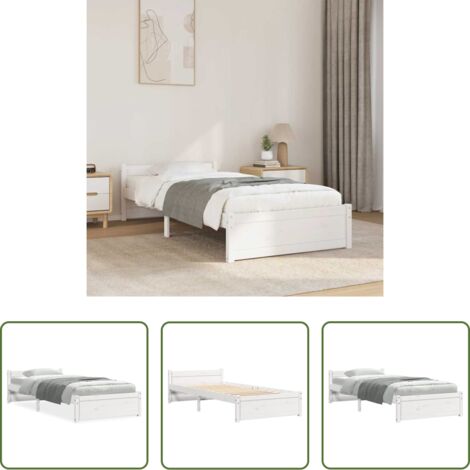 Letto singolo -  Giroletto Bianco in Legno Massello 90x190 cm Single