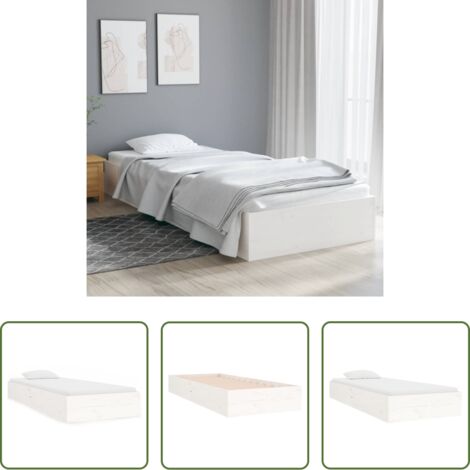 Letto singolo -  Giroletto Bianco in Legno Massello 90x190 cm Single