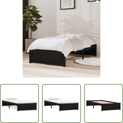 Letto singolo -  Giroletto in Legno Massello Nero 75x190 cm Small Single