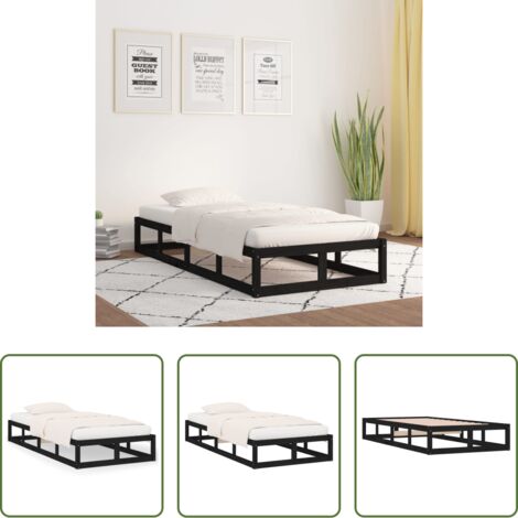 Letto singolo -  Giroletto Nero 90x200 cm in Legno Massello