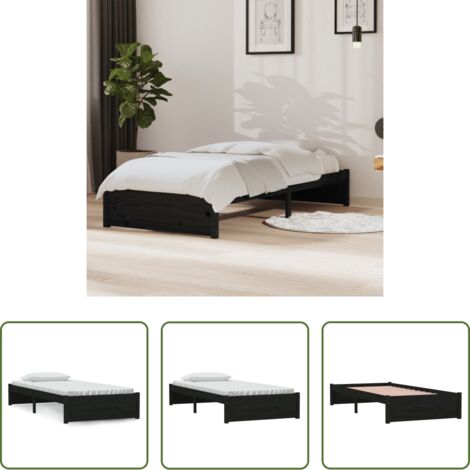 Letto singolo -  Giroletto Nero in Legno Massello 90x190 cm Single