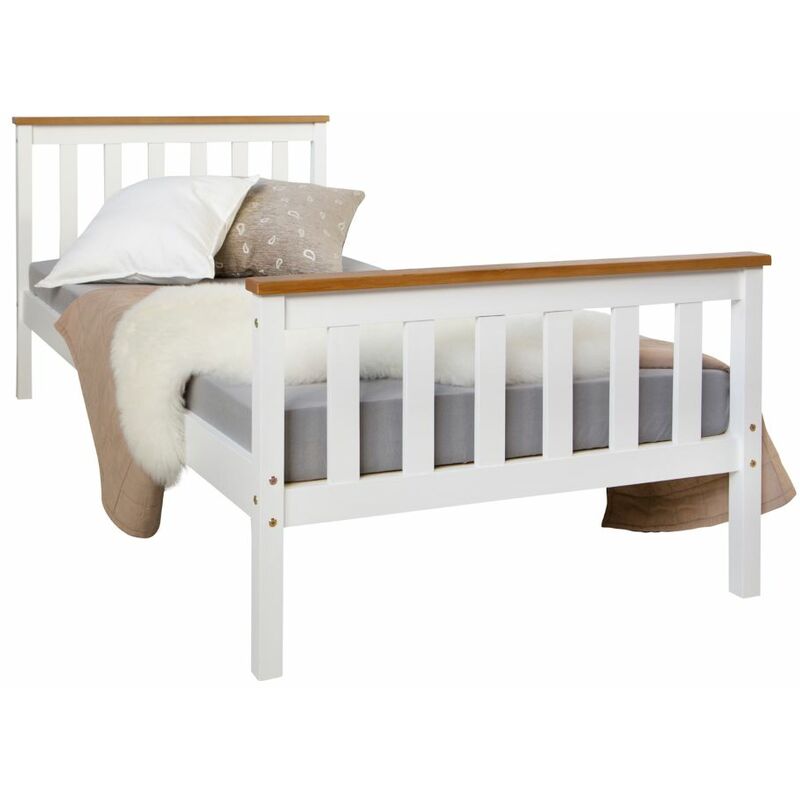 Homestyle Letto Singolo In Legno Massiccio Bianco Con Rete A Doghe