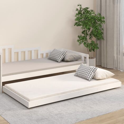 Letto Singolo Moderno ,Giroletto Bianco 80x200 cm in Legno Massello di Pino ITD31253