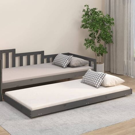 MAISONCHIC Letto Singolo Moderno Struttura Letto Giroletto Grigio 80x200 cm in Legno Massello di Pino ITD24351