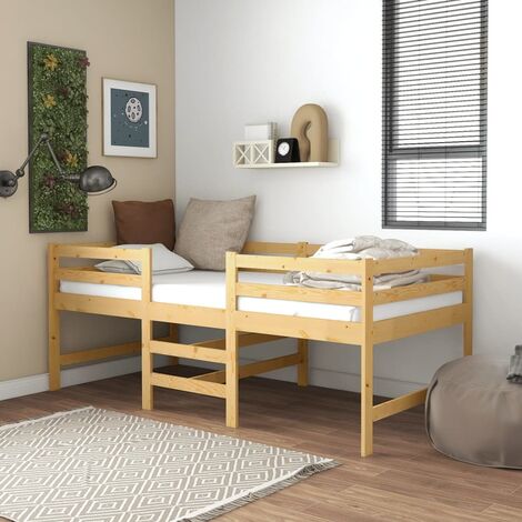 Letto Singolo Rialzato con Materasso Moderno Struttura Letto 90x200 cm Legno Massello di Pino ITD75374 - Bianco
