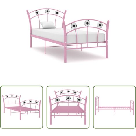 Letto singolo rosa -  Giroletto con Motivo Calcio in Metallo Rosa 90x200 cm