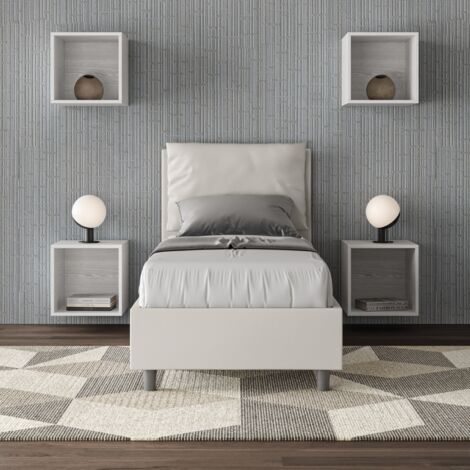 Letto singolo senza rete imbottito 80x200 similpelle bianco Antea