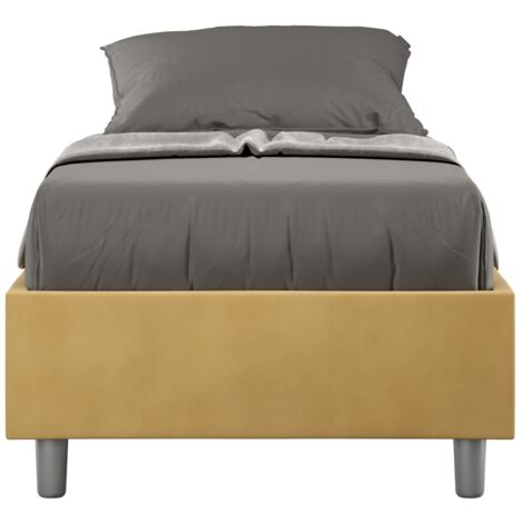 Letto Singolo Sommier 80x190 cm con Rete e Contenitore Azelia Ocra