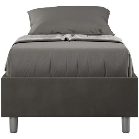 Letto Singolo Sommier 80x200 cm con Rete e Contenitore Azelia Grigio