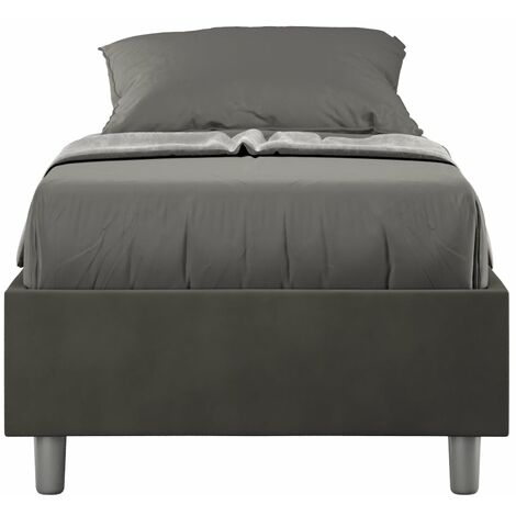 Letto Singolo Sommier 80x210 cm con Rete e Contenitore Azelia Grigio