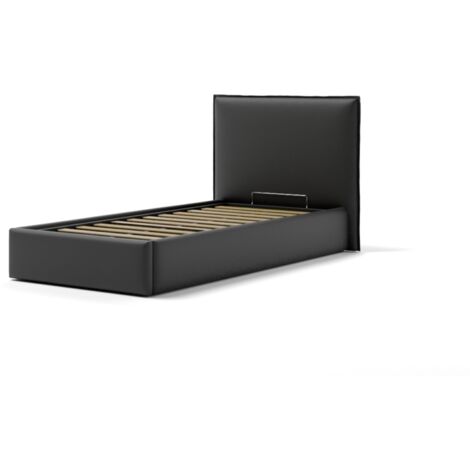 letto singolo "zoom" in ecopelle colore nero con rete e contenitore, 90x190 cm