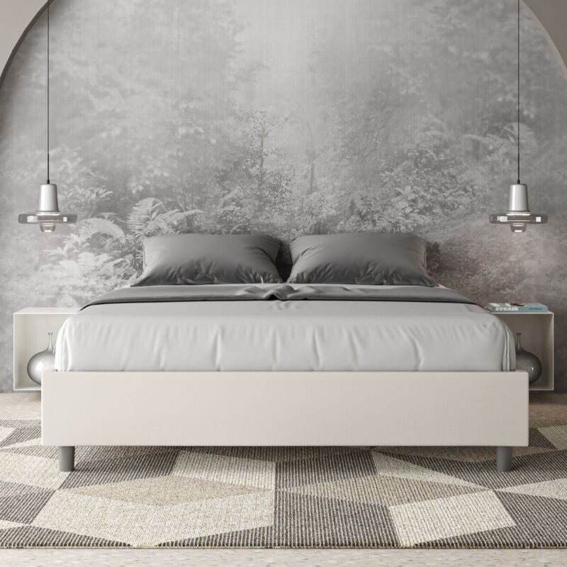 Letto matrimoniale con rete imbottito 160x200 similpelle bianco Azelia