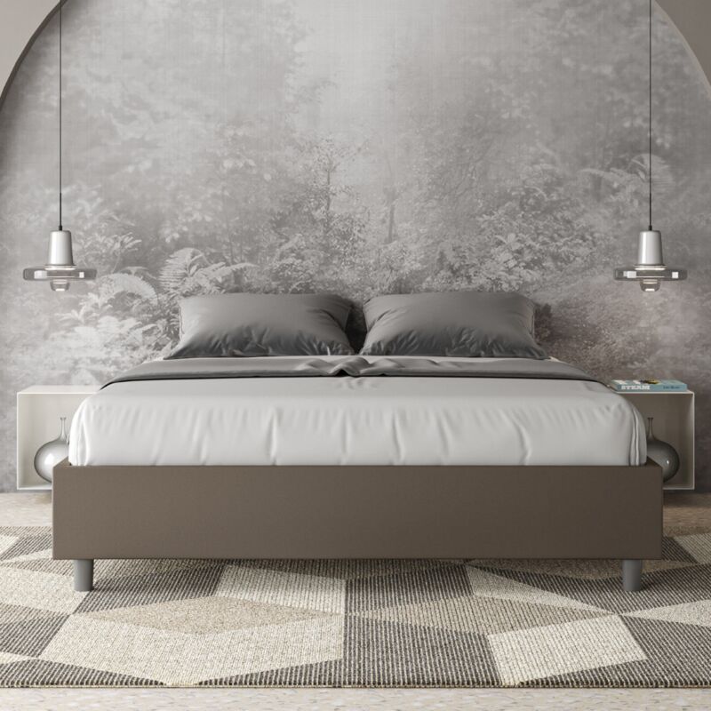 Letto matrimoniale con rete imbottito 160x190 similpelle cappuccino Azelia