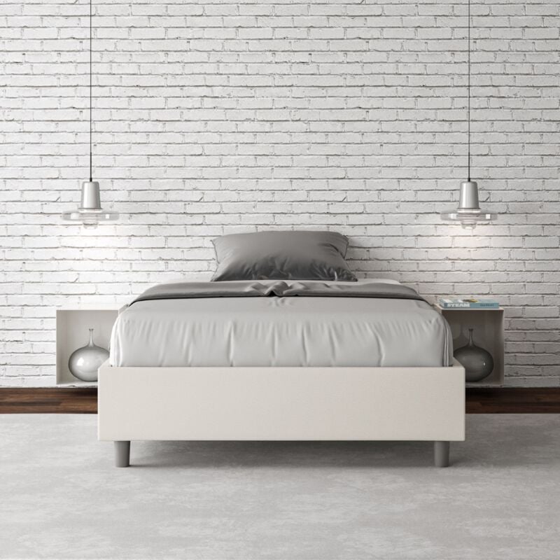 Letto una piazza e mezza contenitore imbottito 120x200 similpelle bianco Azelia