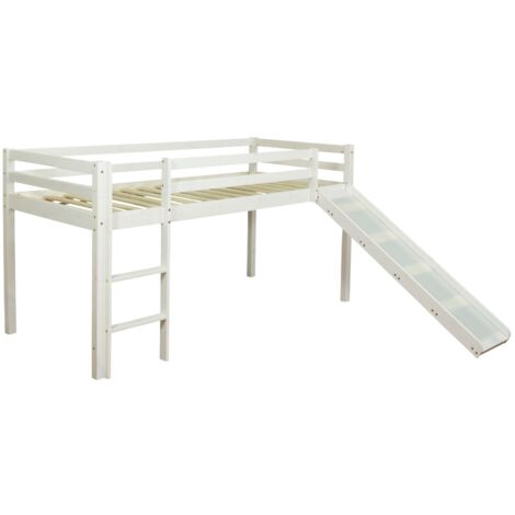 Letto soppalco a mezza altezza 90x200cm con scaletta scorrevole in legno laccato bianco LIT06200