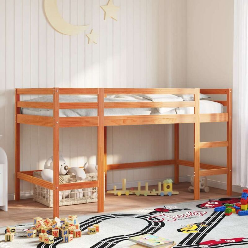 Vidaxl Letto Soppalco Con Scala Bambini Marrone 90x190cm Massello Pino