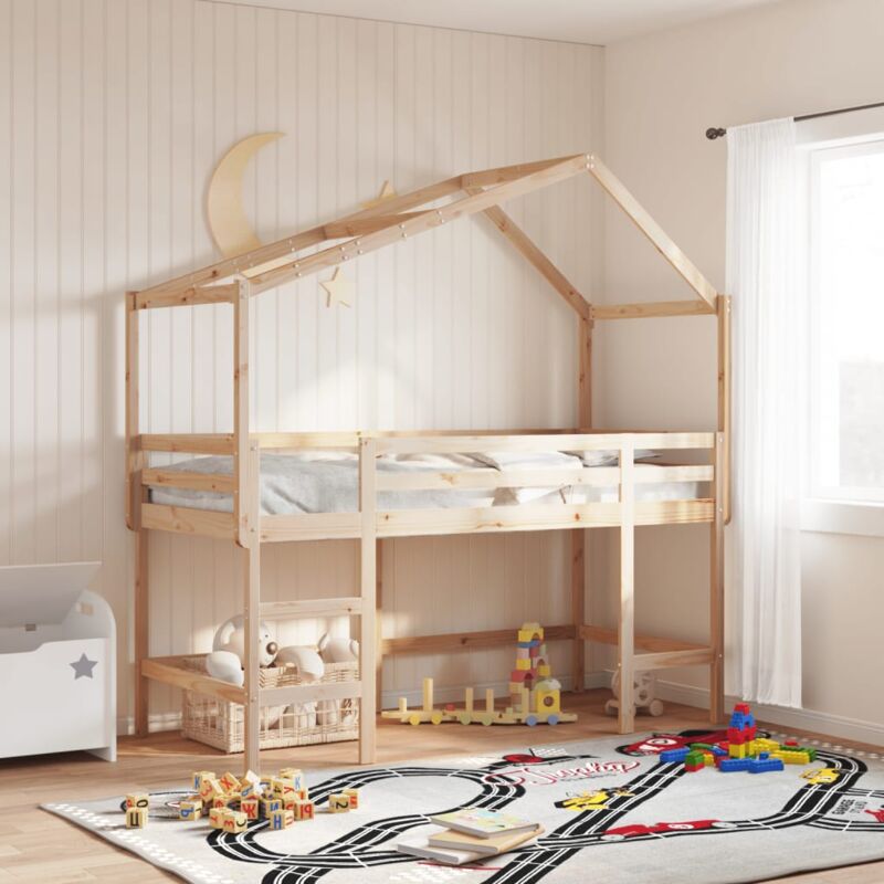 Vidaxl Letto Soppalco Con Scala E Tetto 90x190 Cm Legno Massello Pino