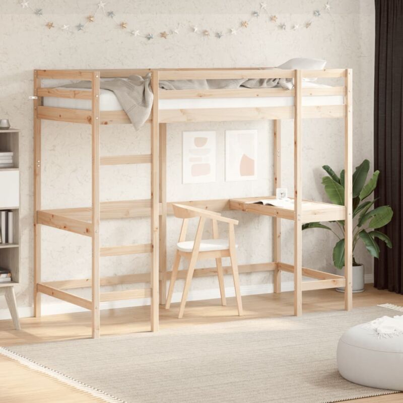 Vidaxl Letto Soppalco Con Scrivania 90x200 Cm Legno Massello Pino