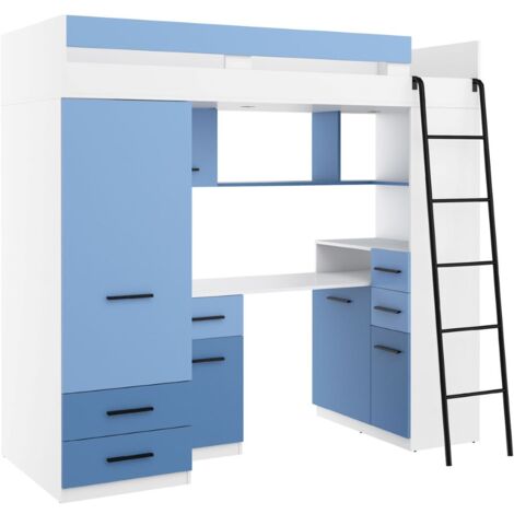 Letto soppalco con scrivania BIM Furniture SMYK P cm 110x204x188h Bianco Blu