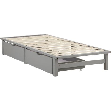 Letto su pallet in legno massello grigio 90x200 cm con cassetti portaoggetti e rete a doghe LIT06238