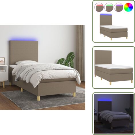 Letto tortora - vidaXL Letto a Molle con Materasso e LED Tortora 100x200cm in Tessuto - Materasso con molle insacchettate