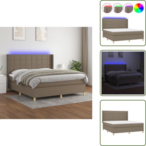 Letto tortora - vidaXL Letto a Molle con Materasso e LED Tortora 160x200 cm in Tessuto - Letto con testiera regolabile