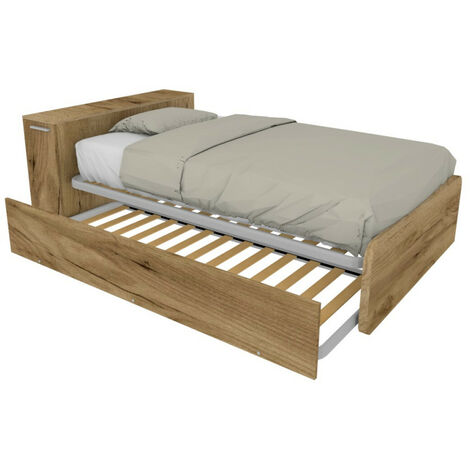 Letto una piazza e mezza 120x190 con contenitore e secondo letto estraibile - Quercia
