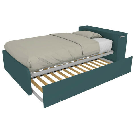 Letto una piazza e mezza 120x190 con contenitore e secondo letto estraibile - Verde Petrolio