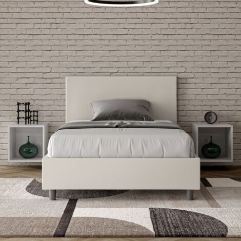 Letto una piazza e mezza con rete imbottito 120x200 similpelle bianco Adele