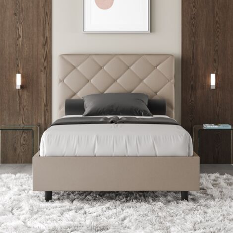 Letto una piazza e mezza con rete imbottito 120x210 similpelle tortora Priya